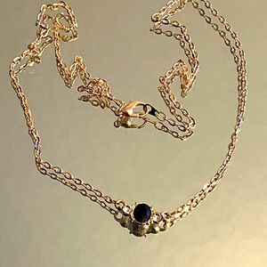Rose Tone Natural Oval Sapphire & Crystal Necklace Rose Gold/ Brass